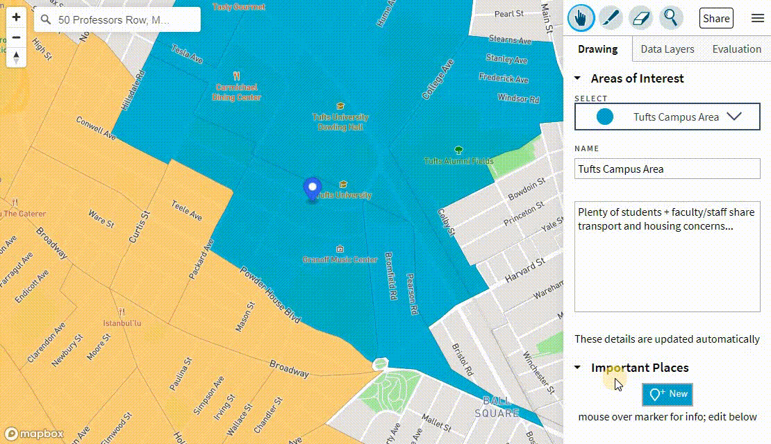 In Pan mode, we can select an important place in the map
                editor and give it a name and description.